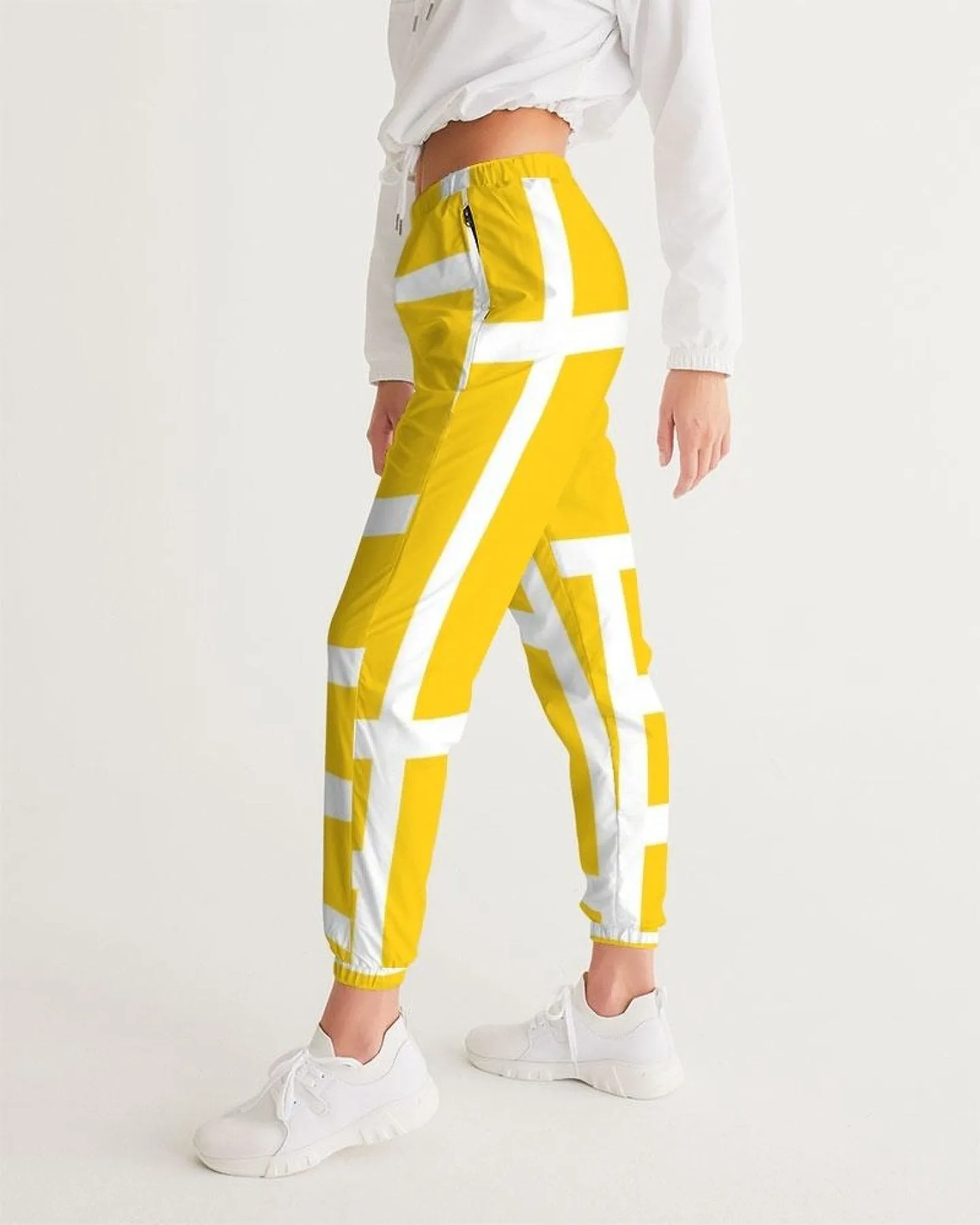 Athletics, Yellow And White Geometric Block Style Track Pants