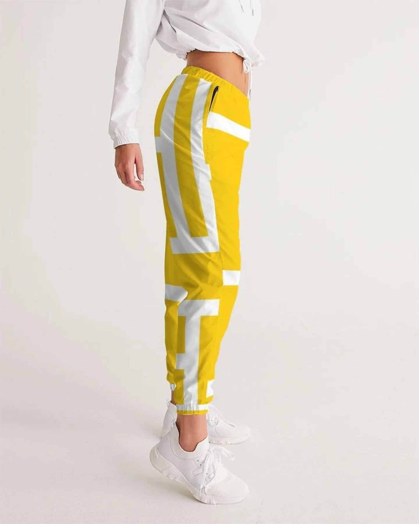 Athletics, Yellow And White Geometric Block Style Track Pants