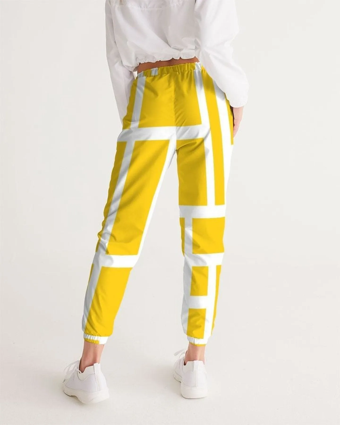 Athletics, Yellow And White Geometric Block Style Track Pants