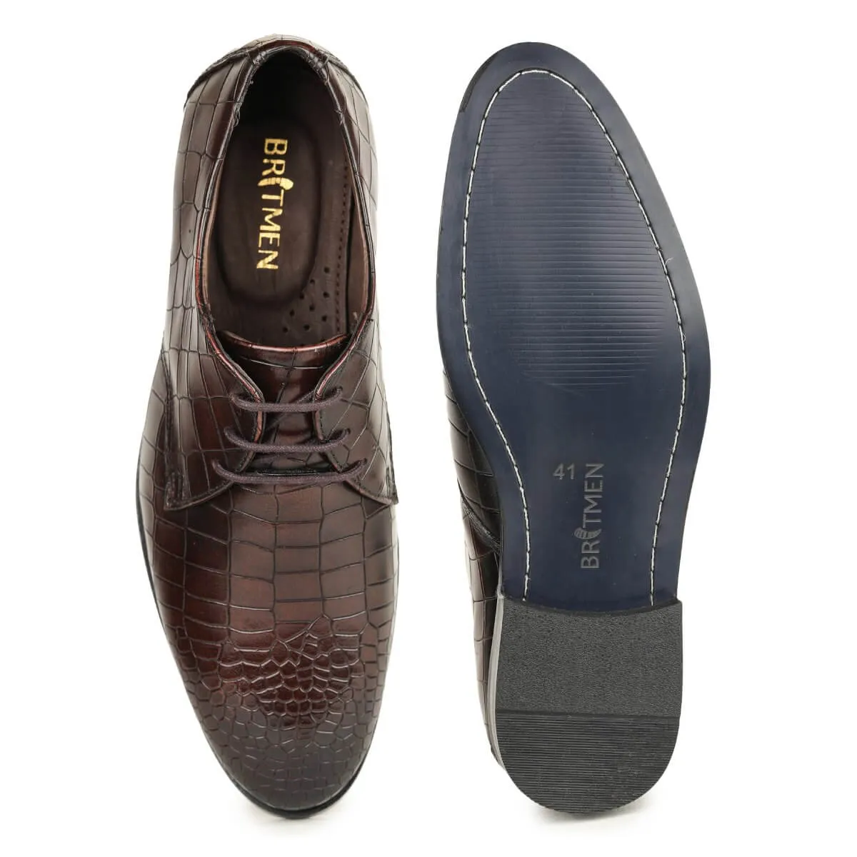 Britmen CP-61 Exotic Croco Print Lace Up Shoes