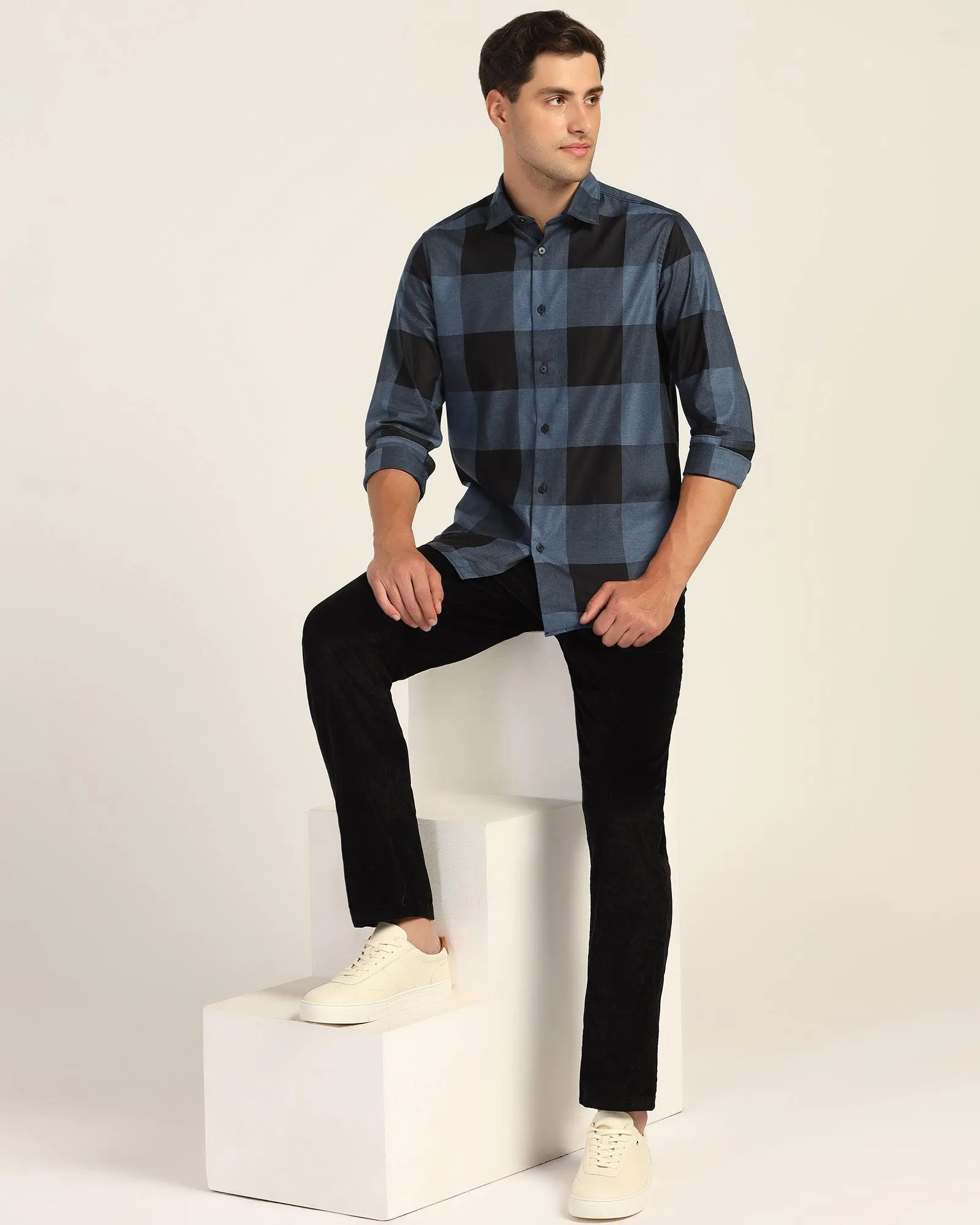 Casual Navy Check Shirt - Sienna