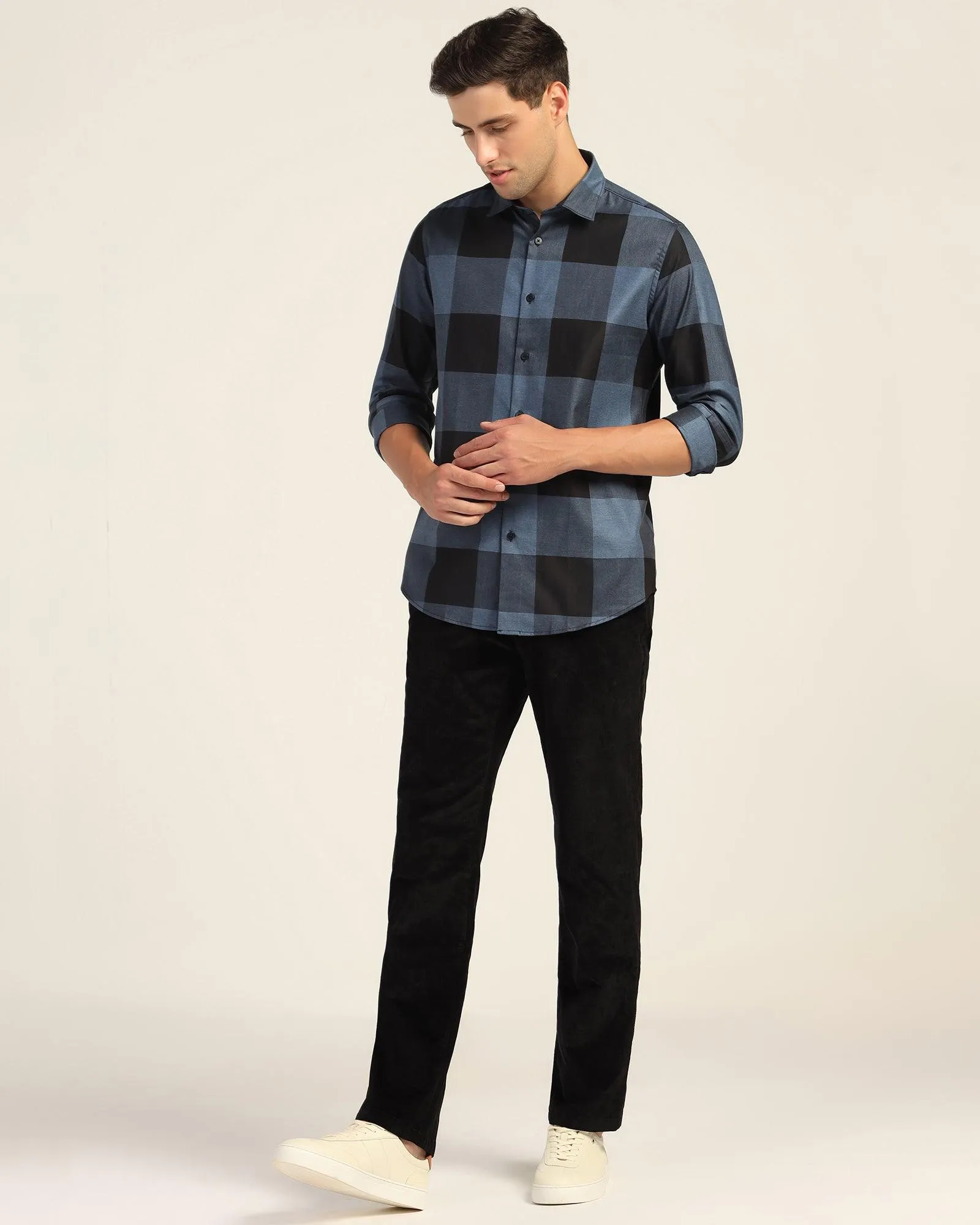 Casual Navy Check Shirt - Sienna