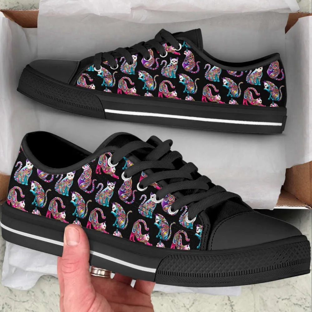 Cat Lover Shoes Art Dot Pattern Low Top Shoes Canvas Shoes Print Lowtop, Cat Canvas Shoes