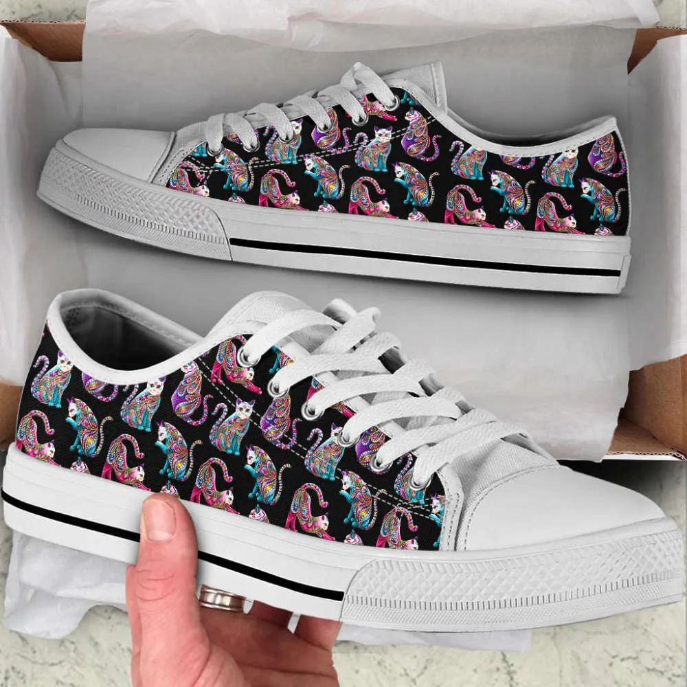 Cat Lover Shoes Art Dot Pattern Low Top Shoes Canvas Shoes Print Lowtop, Cat Canvas Shoes