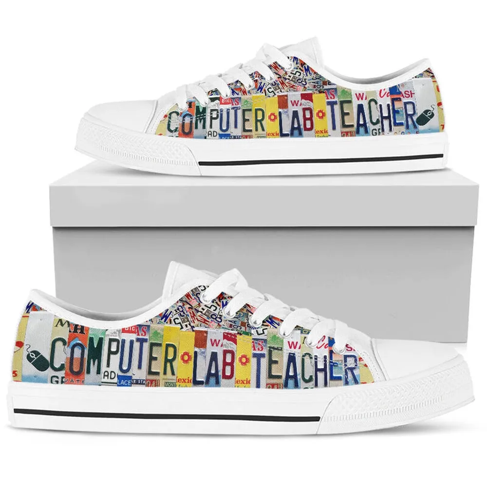 Computer Lab Teacher License Plates Low Top Shoes, Teacher Shoes, Low Top Sneakers