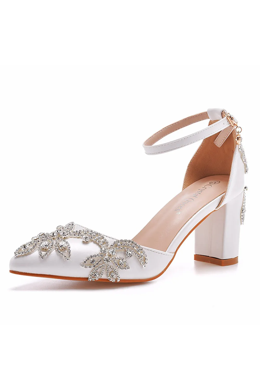 Delicate White Pointed Toe Bridal Shoes with Rhinestone