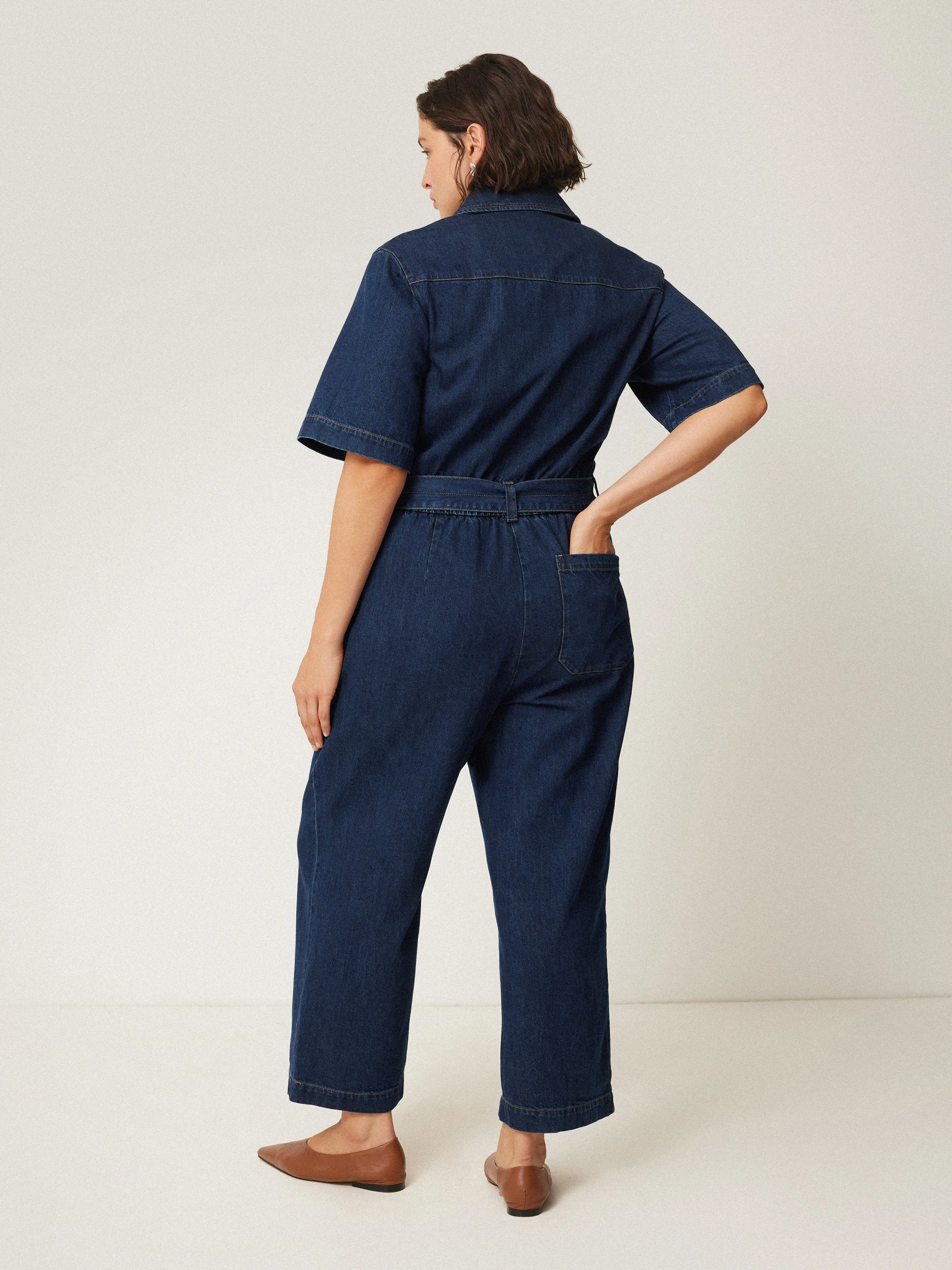 Denim Zip Front Jumpsuit | Indigo