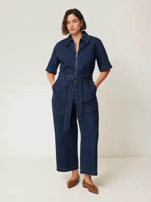 Denim Zip Front Jumpsuit | Indigo