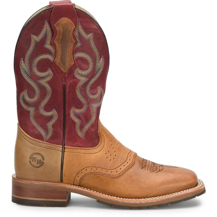 Double H Men's Tan Odie Broad Square Toe Roper Boots with Red Tops