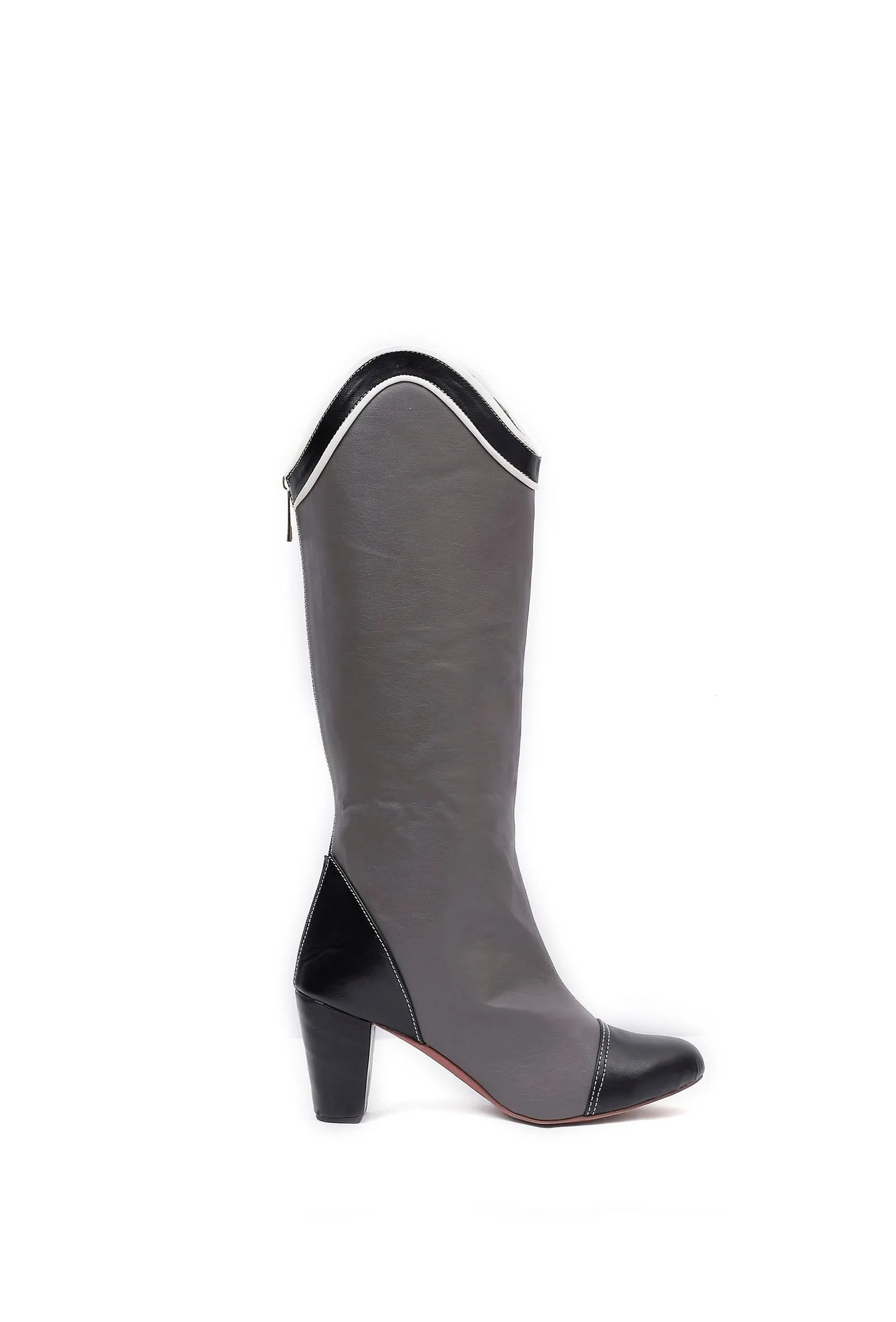 Dusty Grey and Black Cruelty Free Leather Long Boots