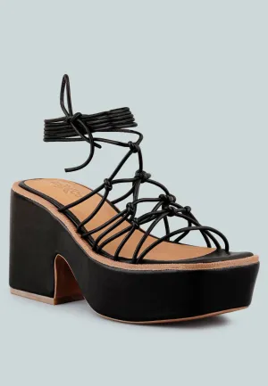 FAWCETT Black Tie Up Platform Heeled Sandals