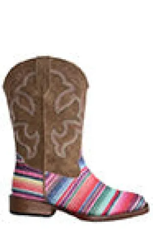 Girls Roper Pink Serape & Glitter Square Toe Boot