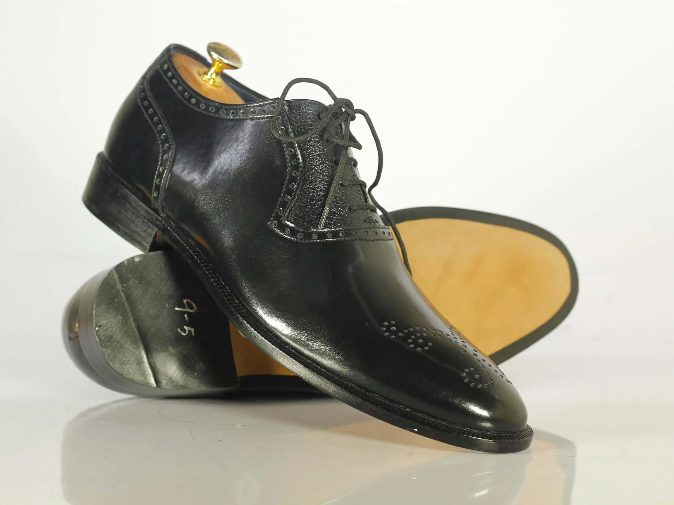 Handmade\ Black Brogue Toe Leather Formal Men's Shoes