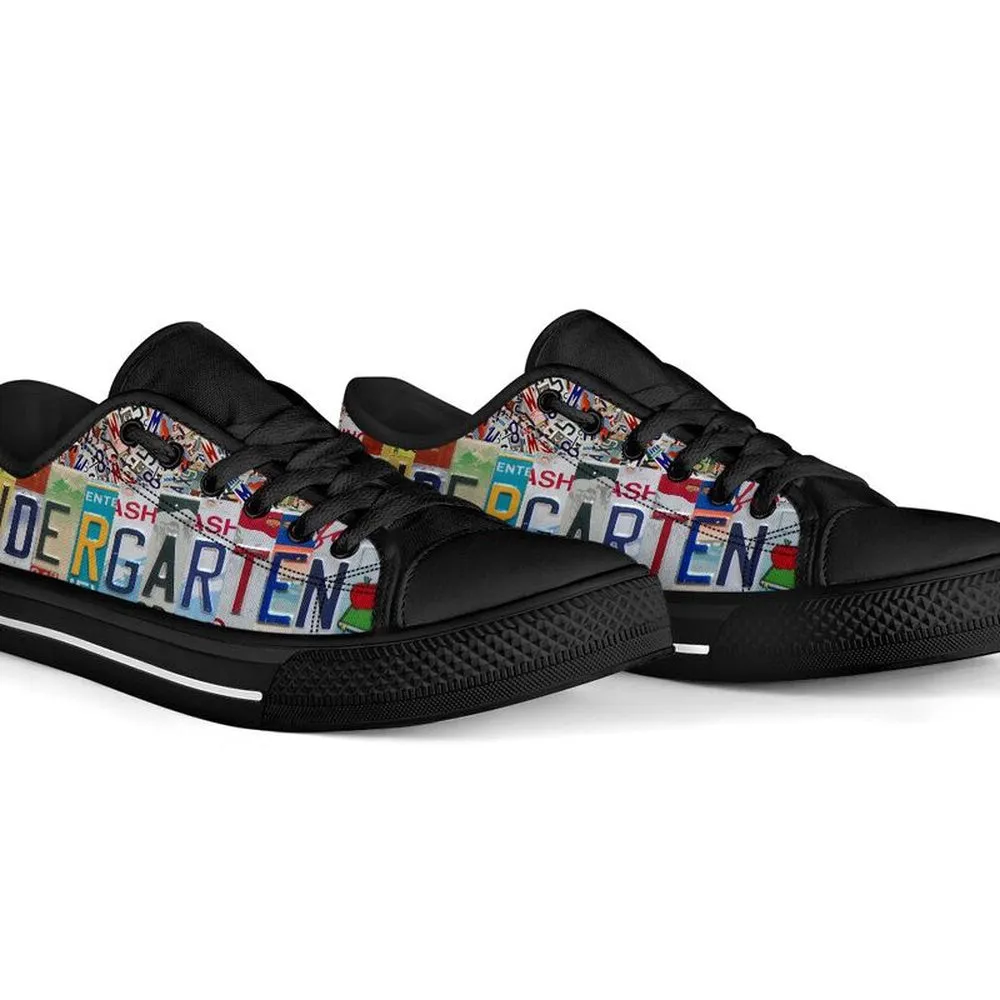 Kindergarten Teach Love License Plates Low Top Black Shoes, Teacher Shoes, Low Top Sneakers