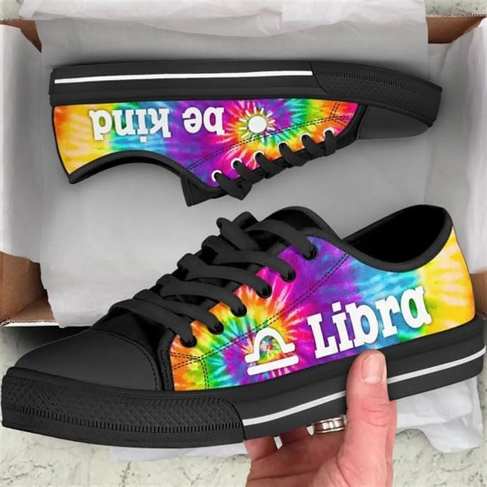 Libra Zodiac Sign Tie Dye Canvas Low Top Shoes, Low Top Sneaker, Low Top Canvas Shoes