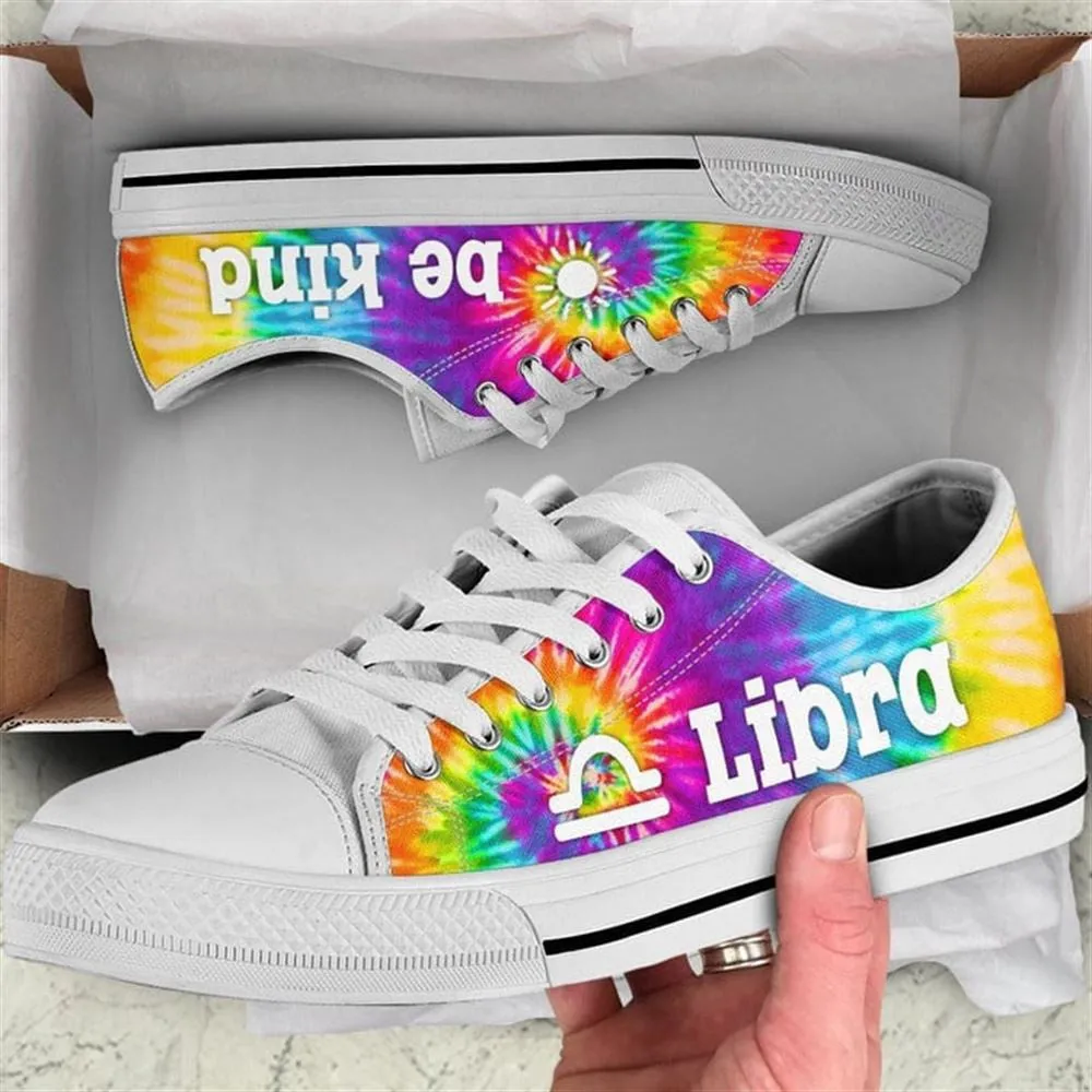 Libra Zodiac Sign Tie Dye Canvas Low Top Shoes, Low Top Sneaker, Low Top Canvas Shoes