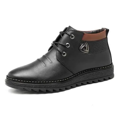 Men Comfortable Warm Fur Lining Ankle Leather Boots