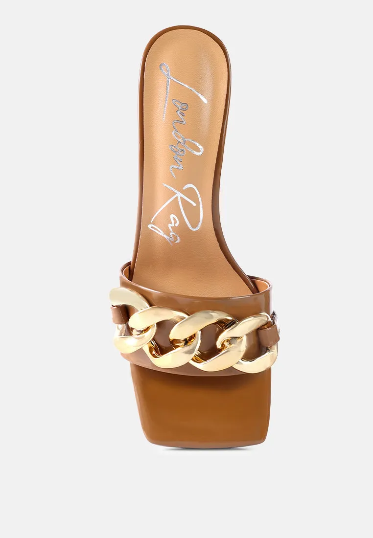 Playdoll Block Heel Sandal With Metal Chain Detail