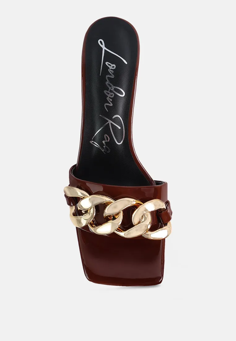 Playdoll Block Heel Sandal With Metal Chain Detail