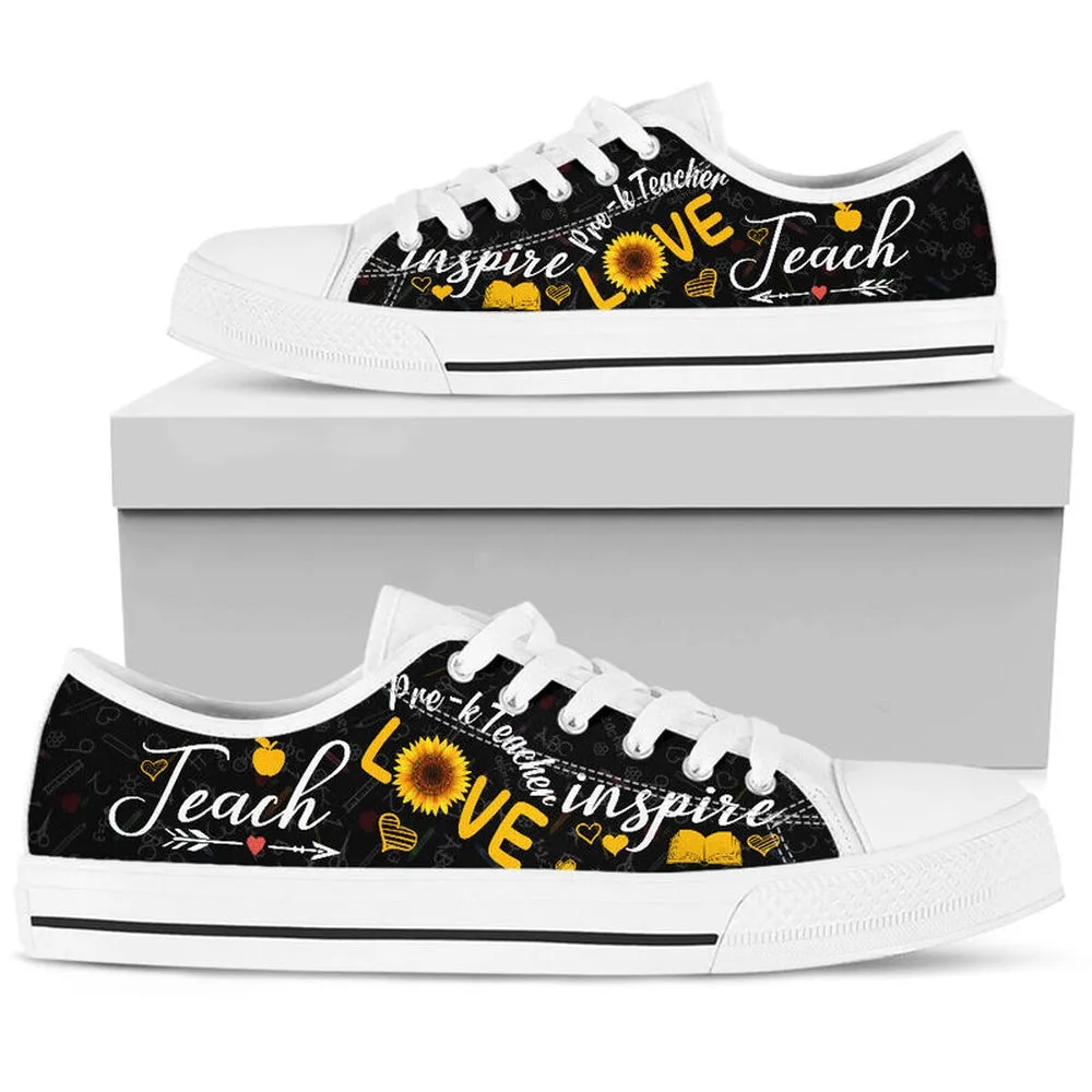 Pre K Teacher Teach Sunflower Low Top Shoes, Teacher Shoes, Low Top Sneakers