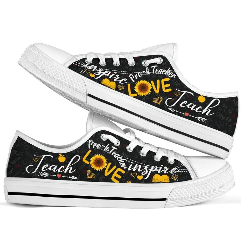 Pre K Teacher Teach Sunflower Low Top Shoes, Teacher Shoes, Low Top Sneakers