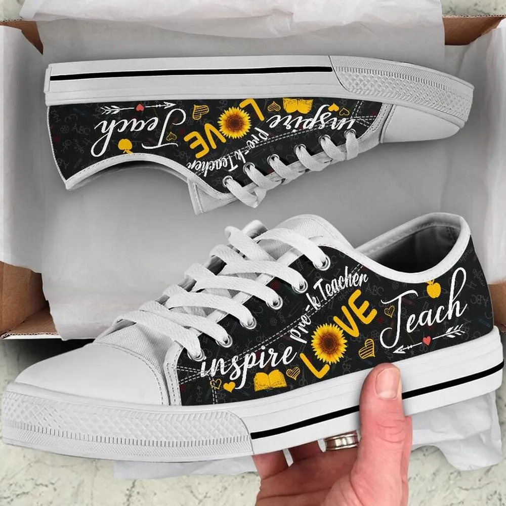 Pre K Teacher Teach Sunflower Low Top Shoes, Teacher Shoes, Low Top Sneakers