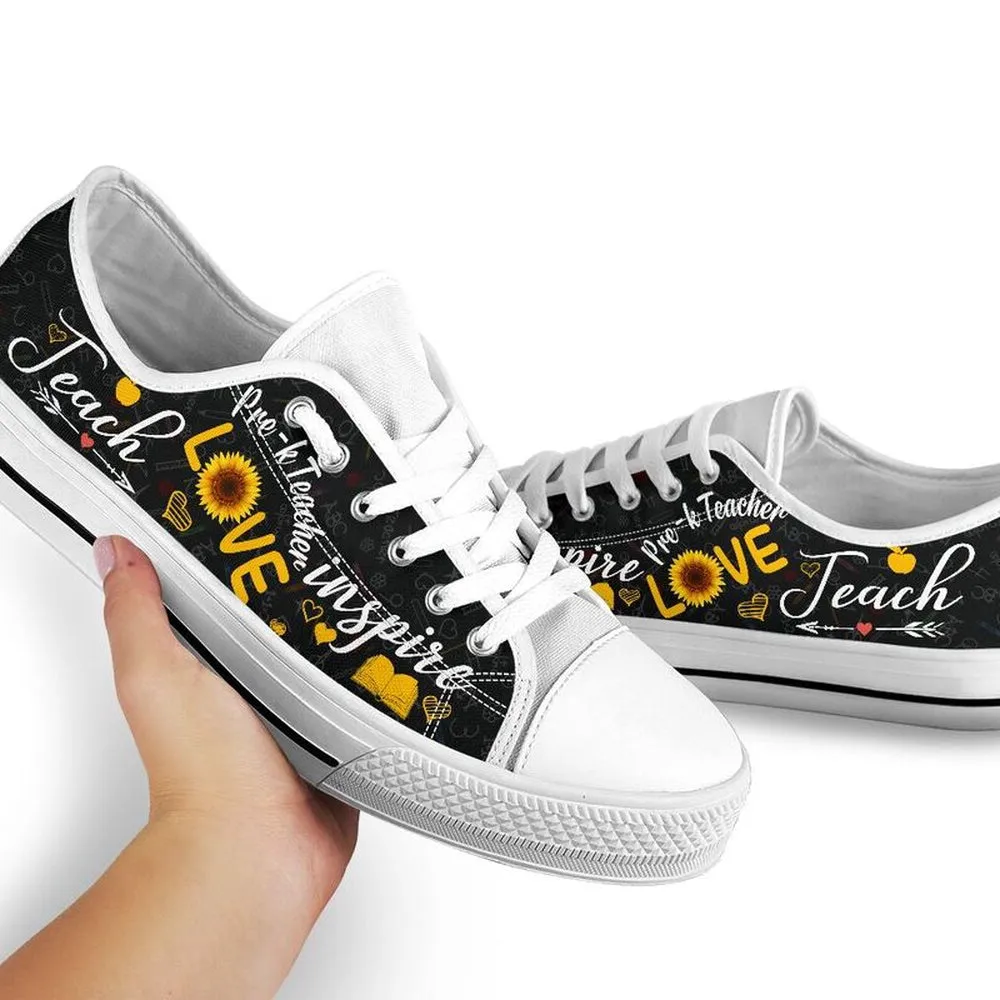 Pre K Teacher Teach Sunflower Low Top Shoes, Teacher Shoes, Low Top Sneakers