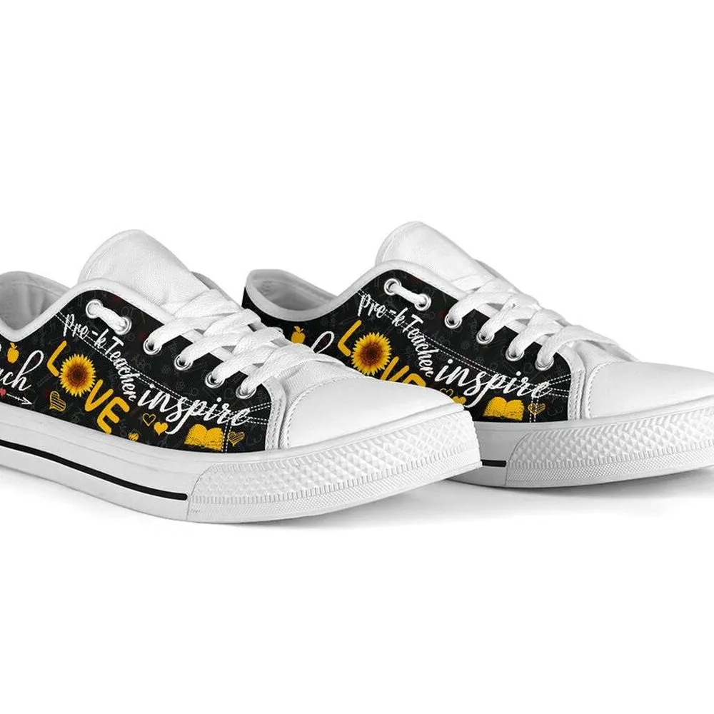 Pre K Teacher Teach Sunflower Low Top Shoes, Teacher Shoes, Low Top Sneakers