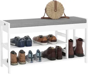 premium Shoes Bench with Cushioned Seat, Entryway Shoes Rack Bed End Stool with Storage Shelves, Natural (up to 7 Shoes)