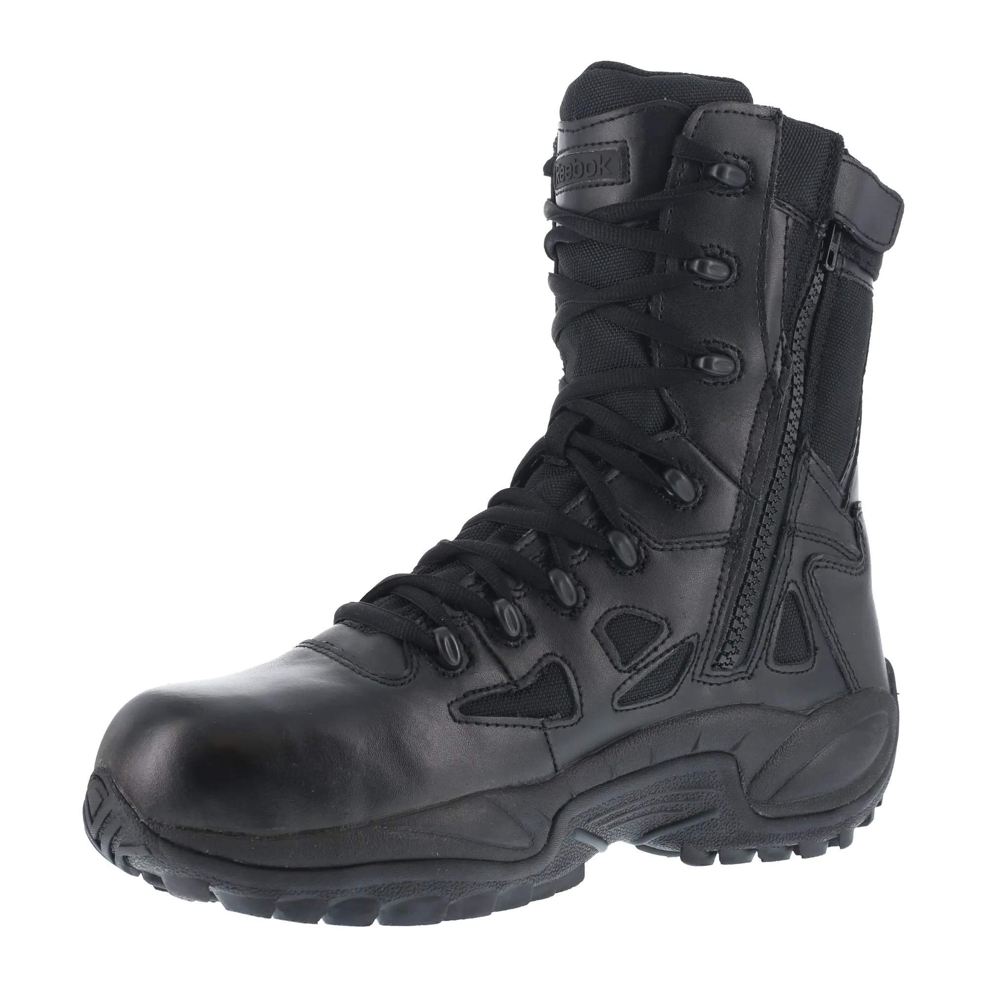 Reebok Mens Black Leather Tactical Boots Rapid Response RB Comp Toe