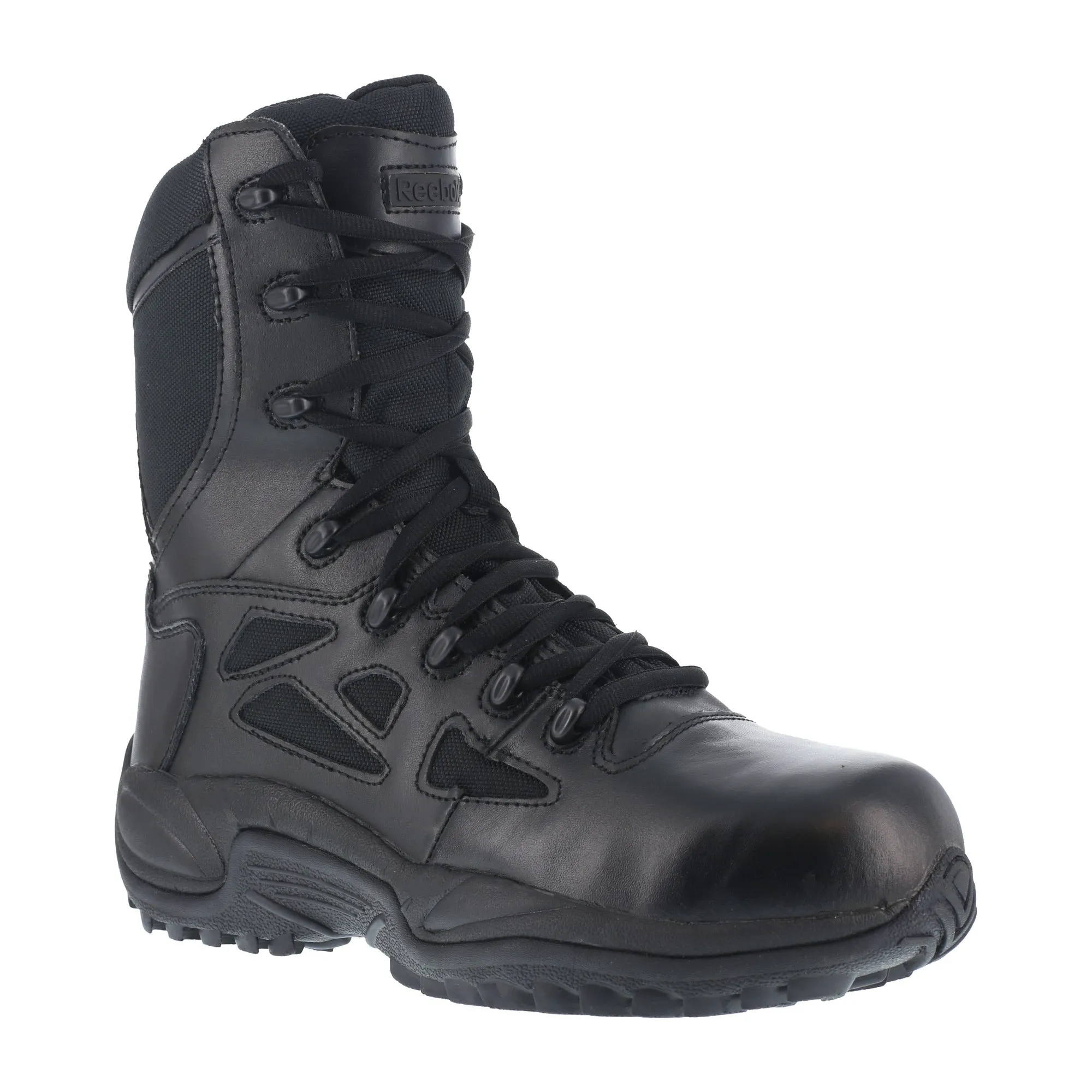 Reebok Mens Black Leather Tactical Boots Rapid Response RB Comp Toe