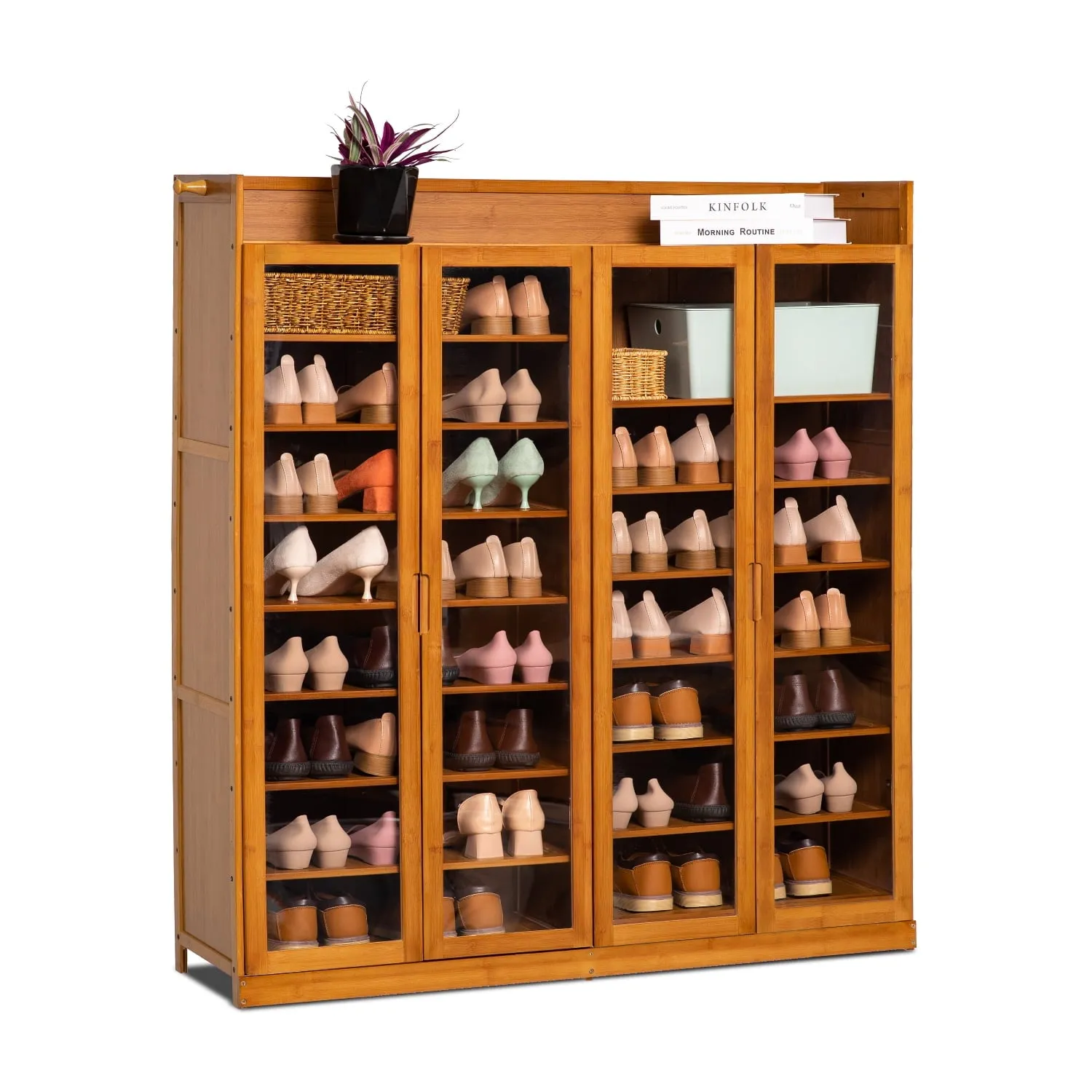 relaxed Bamboo Shoes Cabinet, 9 Tiers 45 Pairs Storage Shoes Rack, Brown, for Home Entryway