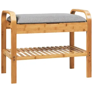 relaxed Shoe Rack Bench Bamboo W/Cushioned Seat&Storage Shelf Padded Seat Shoe Bench