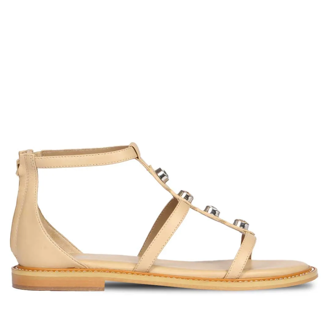 Saint Arlia Rivoli Stone Studded Natural Leather Sandals