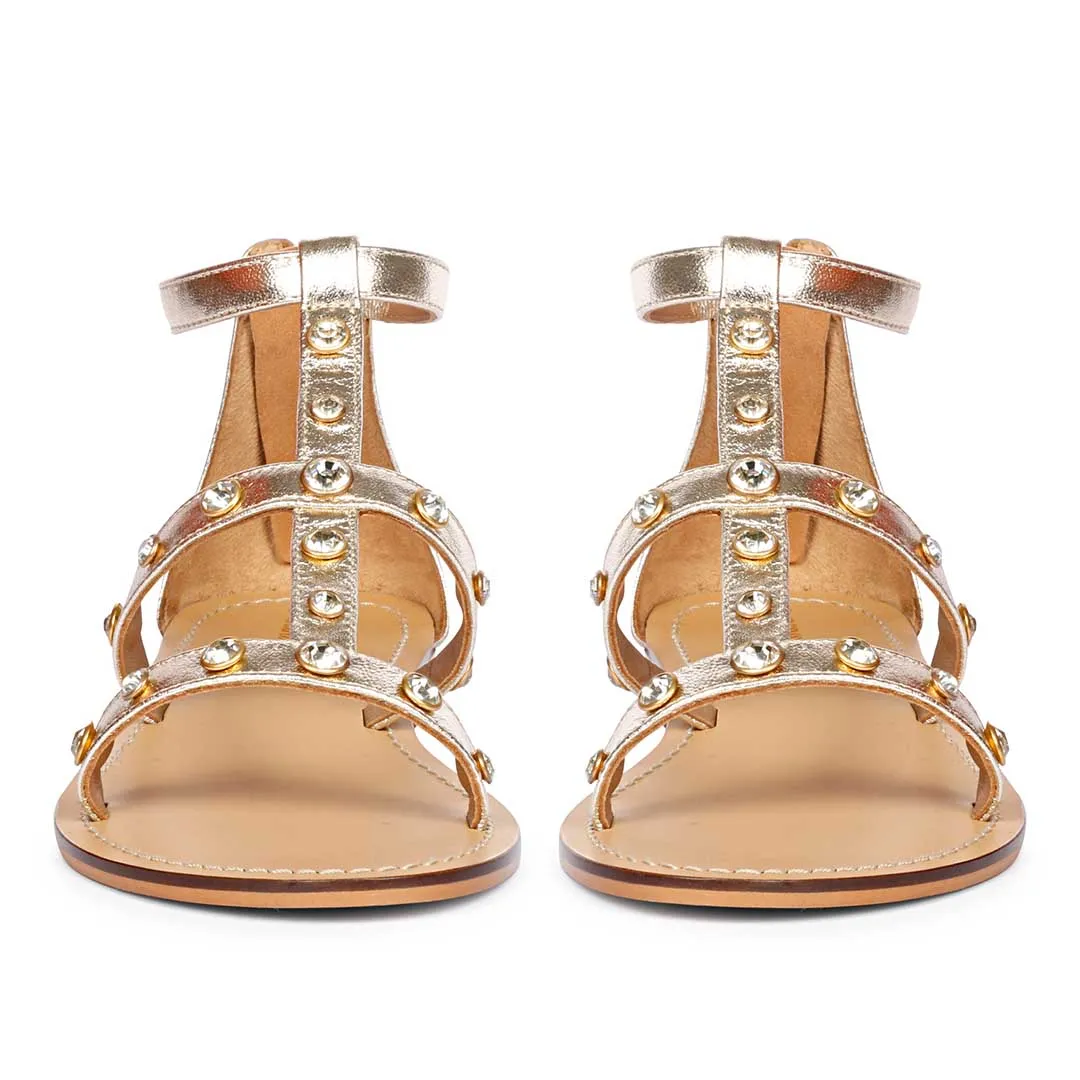 Saint Dion Crystal Stone Studded Platin Leather Sandals