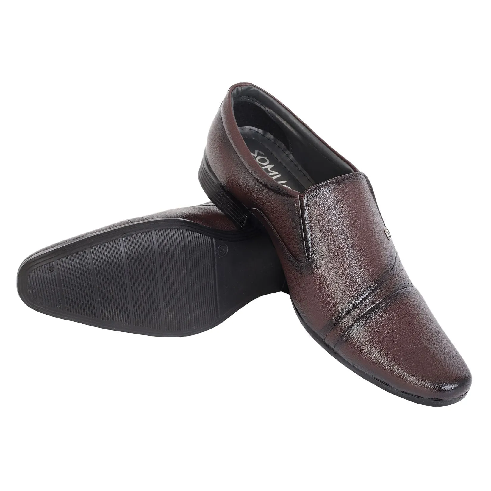 Somugi Mens Brown Slip on formal Shoes made by Artificial Leather