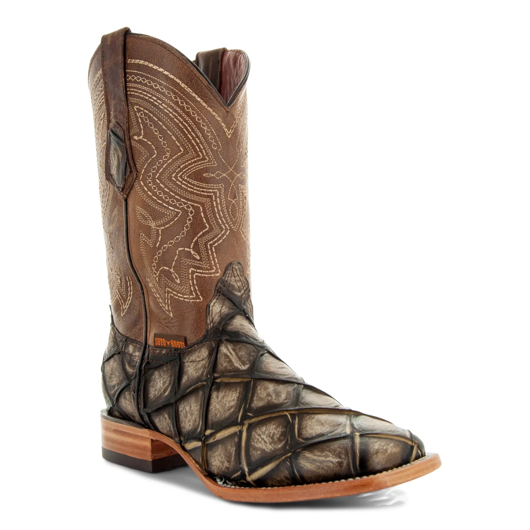 Soto Boots Mens Pirarucu Print Tan Cowboy Boots H50033