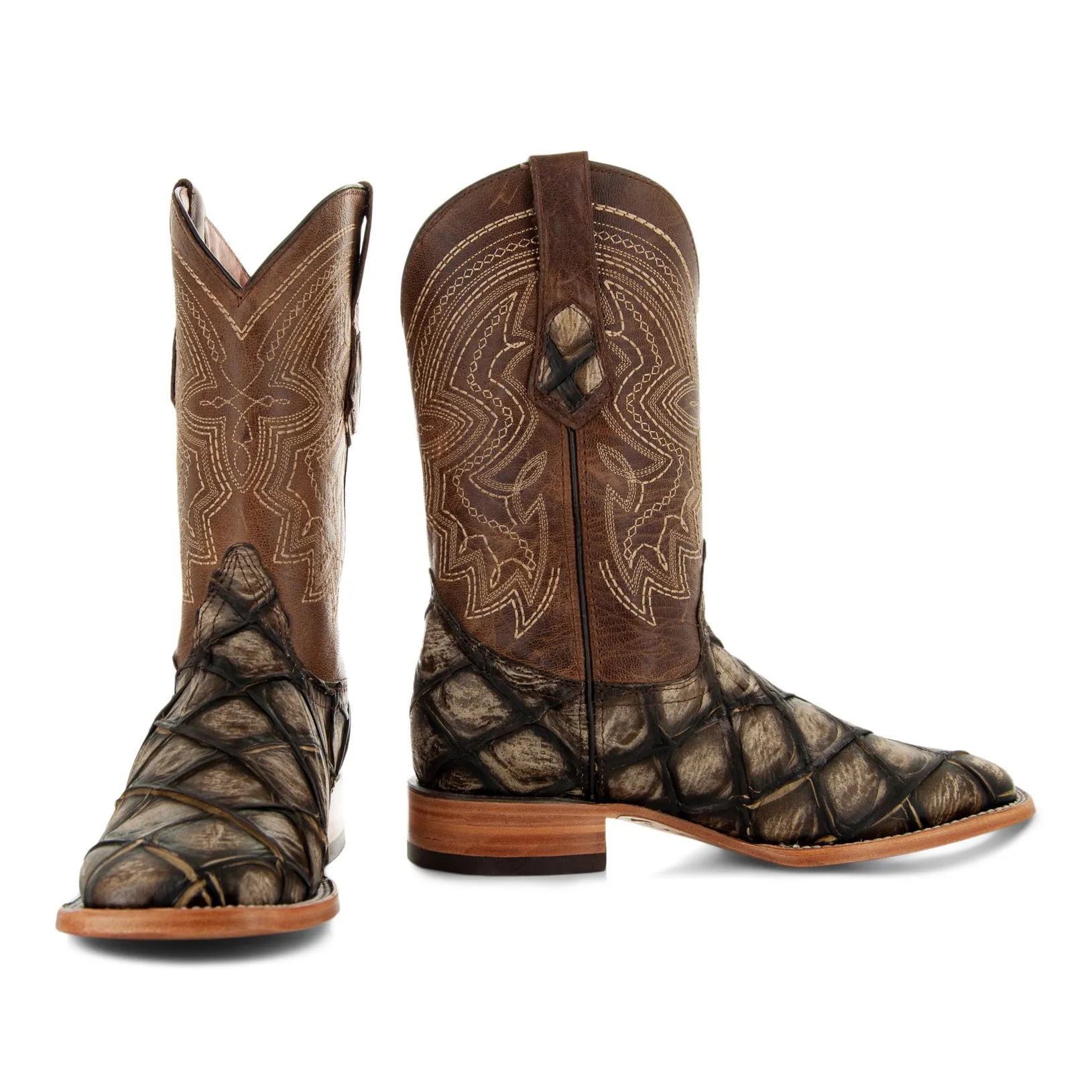 Soto Boots Mens Pirarucu Print Tan Cowboy Boots H50033