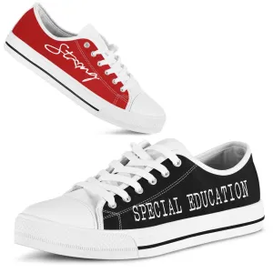 Special Education Strong Red Black Shoes, Teacher Shoes, Low Top Sneakers