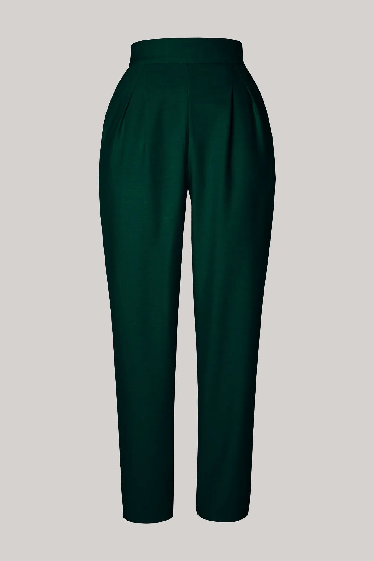 Structured Conic Wool Pants in Dark Green