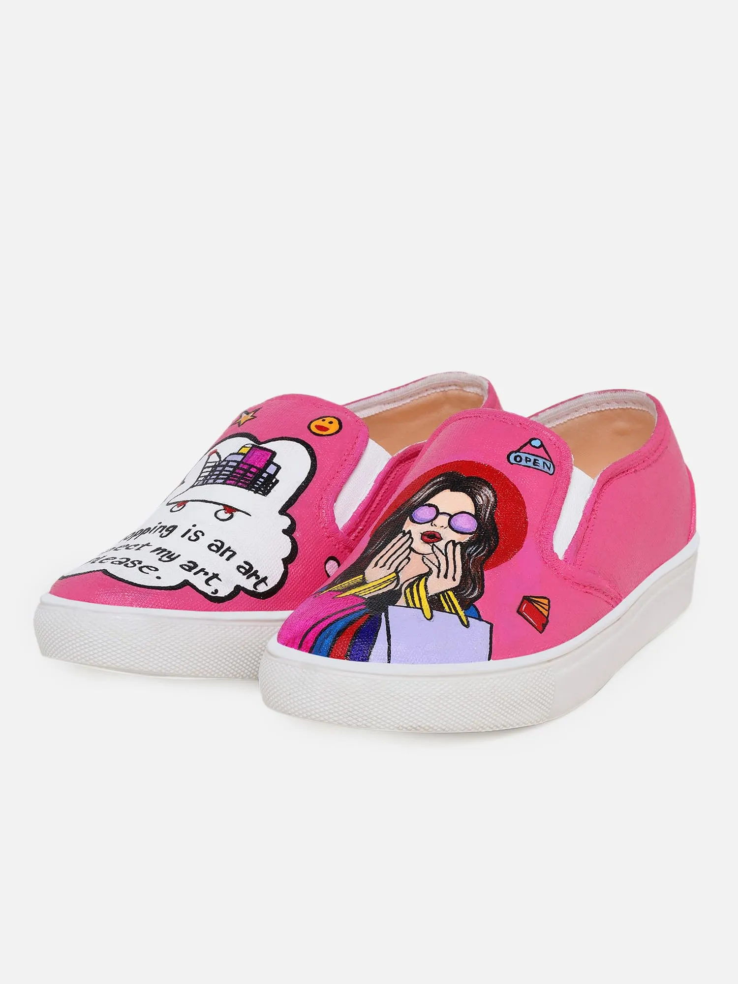 THE QUIRKY NAARI Shopaholic Slipons Stylishly Playful Fit | Pink | 6 UK