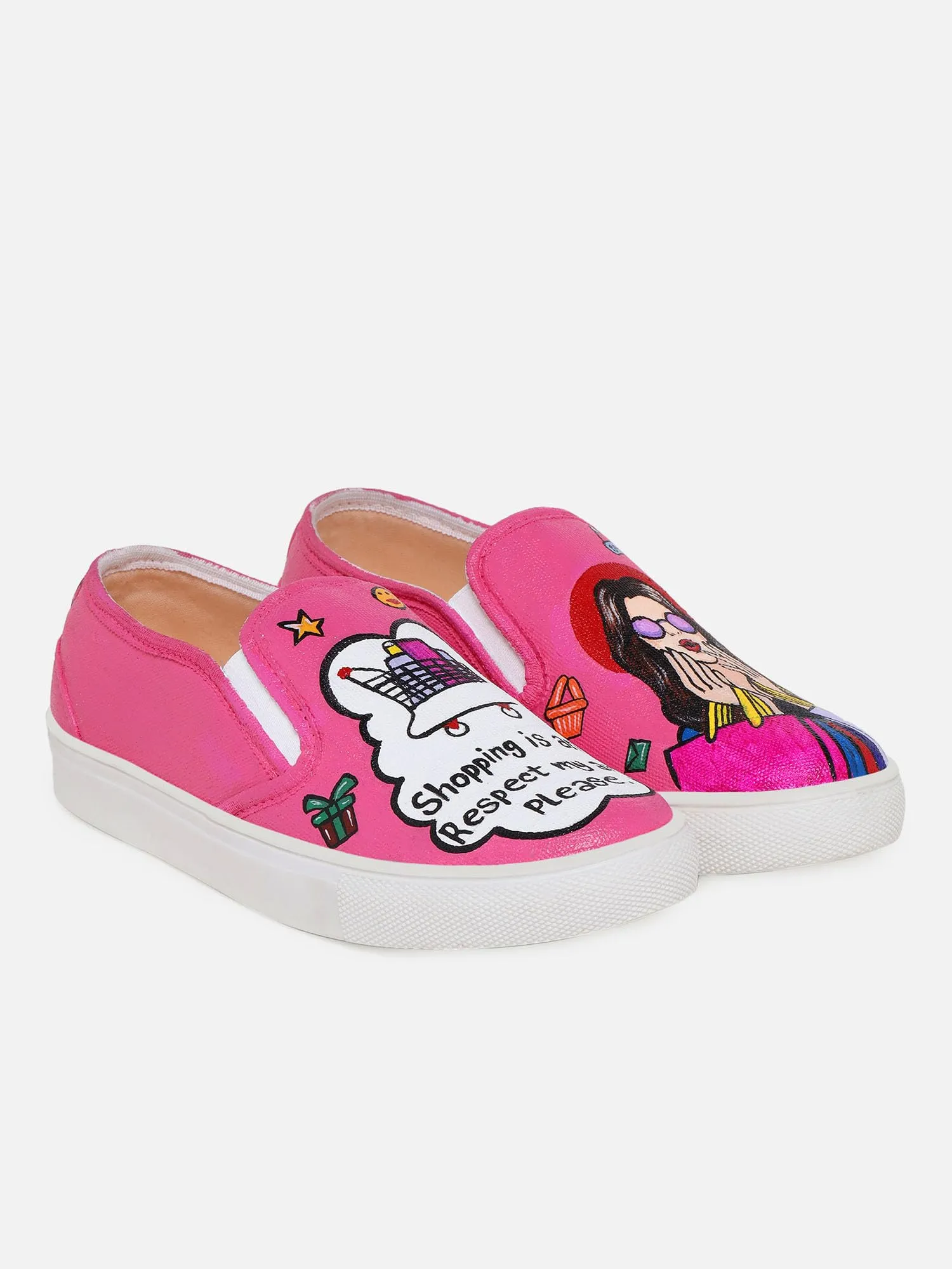 THE QUIRKY NAARI Shopaholic Slipons Stylishly Playful Fit | Pink | 6 UK