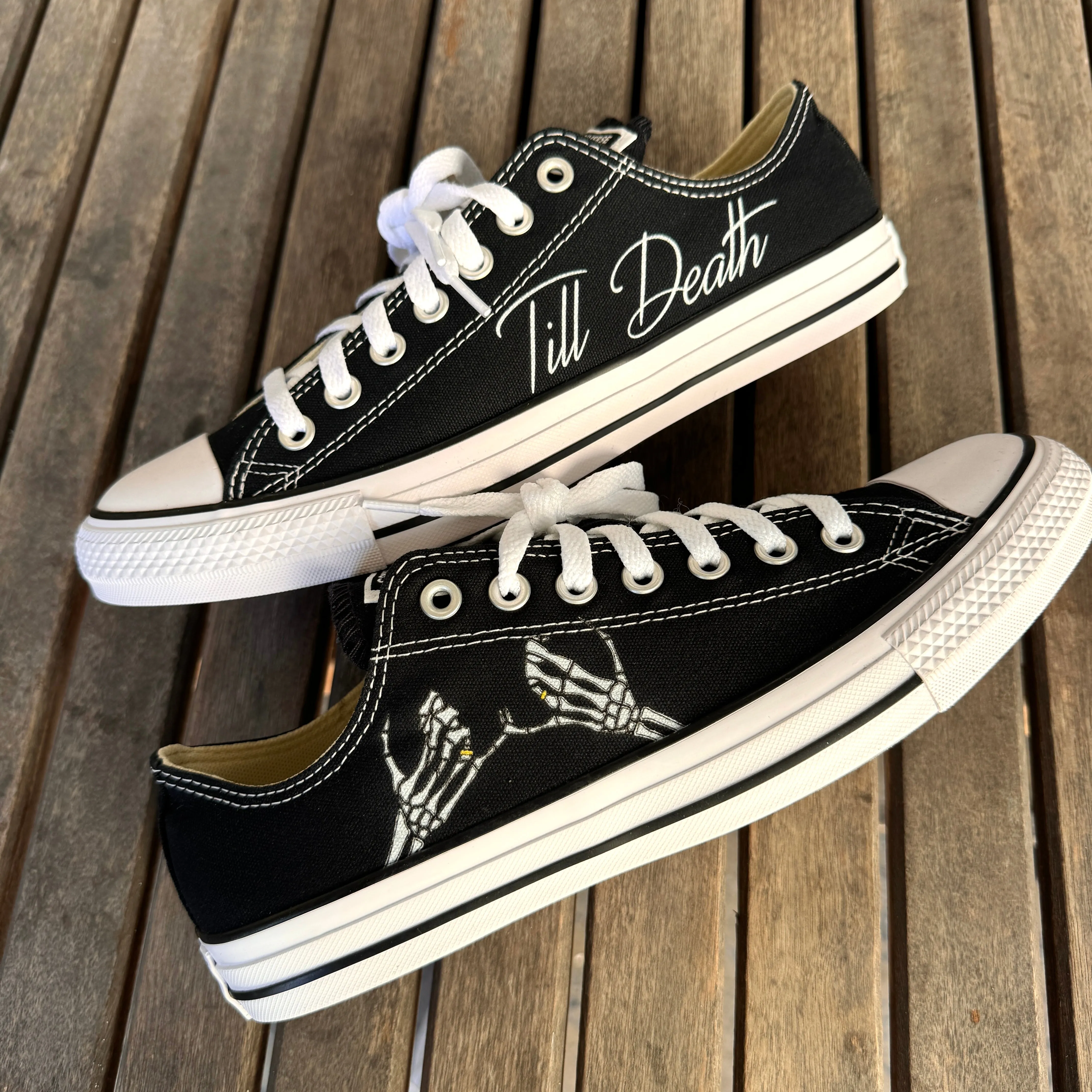 Till Death Pinky Promise Black Low Tops - Casual Comfortable Wedding Shoes - Custom Converse Shoes