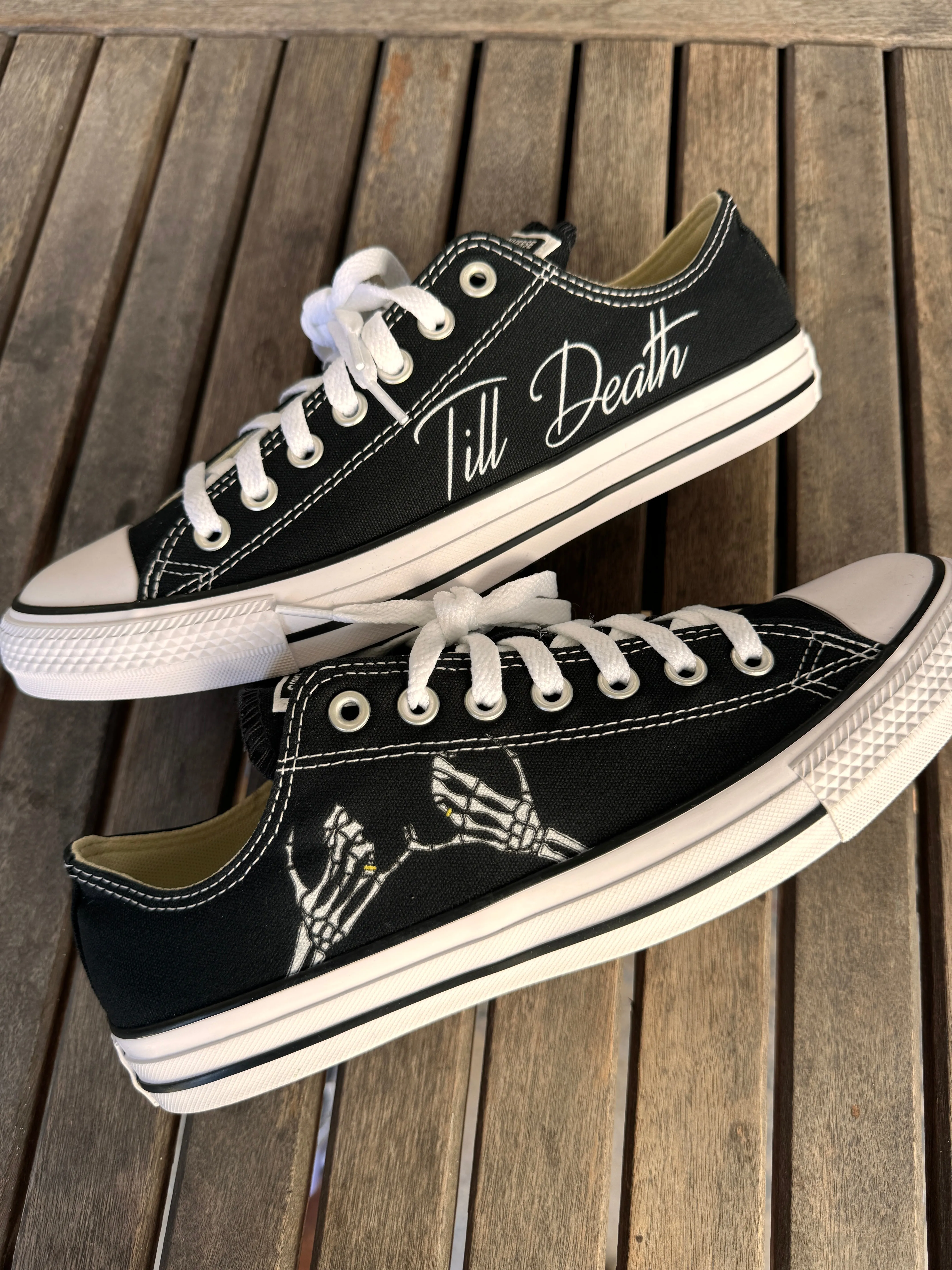 Till Death Pinky Promise Black Low Tops - Casual Comfortable Wedding Shoes - Custom Converse Shoes